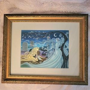 Giselle & wilis art nouveau style illustration original painting gold framed art